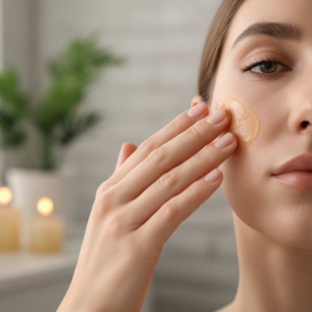 woman using nourishing oil cleanser removing makeup radiant skin