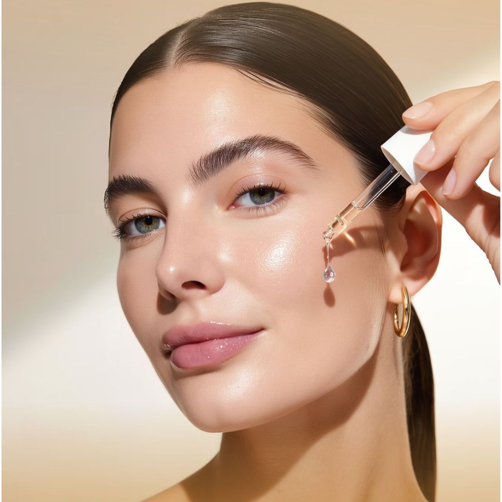 woman applying face serum for oily skin morning skincare routine glow